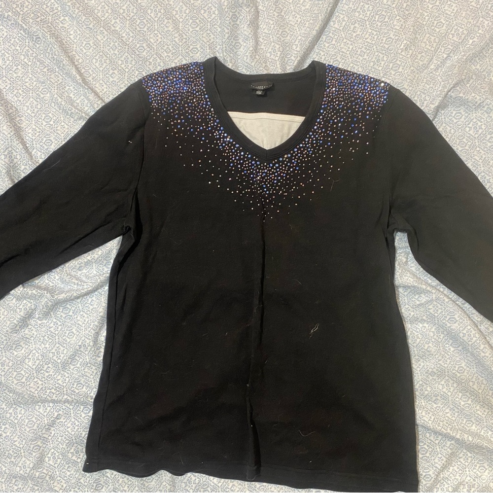 Elegant Black and Blue Embellished Women's Blouse
